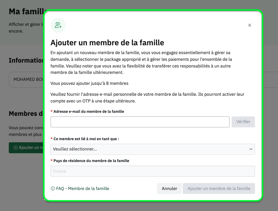 Écran Nusuk Hajj : ajout d'un membre de la famille