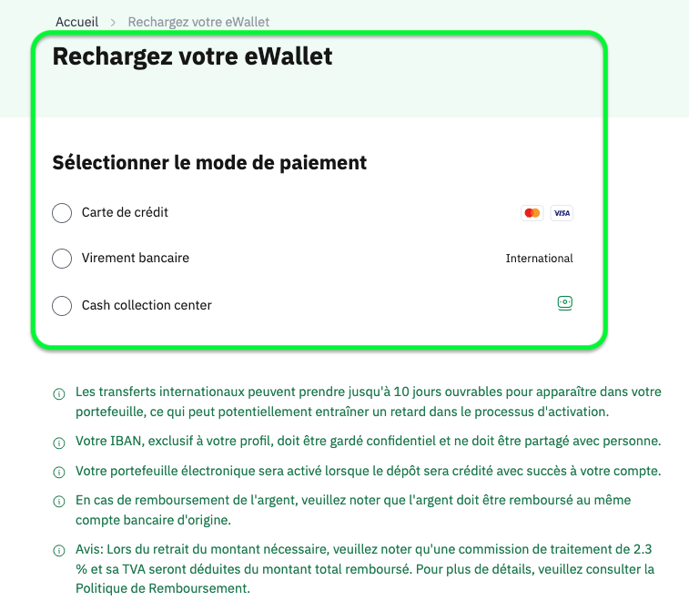 Écran Nusuk Hajj : choix du moyen de recharge du e-wallet